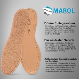 Ortri Unisex Insoles Made from Vegetable Tanned Leather, Insoles with Natural Cork to Prevent Sweaty Feet, Anti-Sweat Odour Absorbing Insoles, Breathable, Size 35-46, 3 Pairs - Beige - 39-40