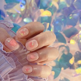 Flushing heart Handmade nail tip  - Paddy / 발그레 하트수제네일팁  - 패디