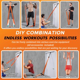 TESLANG Resistance Band Bar, Heavy Resistance Bands with Bar for Men, 500 LBS Strength Training Bars for Chest Press Deadlift Squats Curl, Workout Bands with Handles, Portable Home Workout Equipment