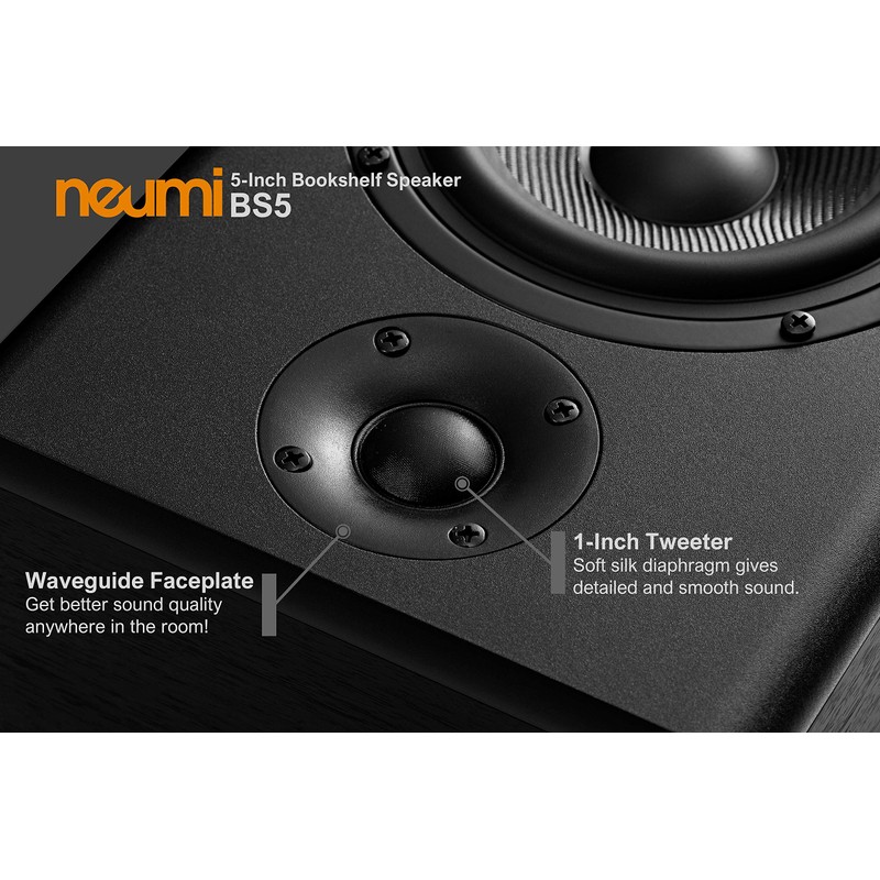 NEUMI BS5 Passive Bookshelf Speakers, 5-Inch Woofer, 1-Inch Tweeter, Dark