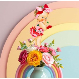 Pink Cherry Theme Girl Centerpieces for Birthday Baby Shower Table Diaper Decorarions (Blonde Girl, 3.0, count)