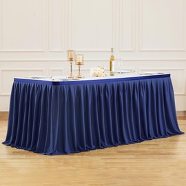 Partisky Navy Blue Polyester Table Skirt for Rectangle Tables 6ft, Wrinkle Resistant Pleated Ruffle Table Cloth for Banquet Wedding Display Dining Table