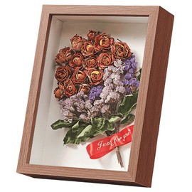 FAVORTALK Deep Box Frames 8X6 Inch Shadow Box Frame 15x20 CM Standing & Hanging Display Case with Plexiglass Top Memory Frame for Memorabilia Awards Medals Photos Memory Box (Walnut433,Depth 5CM)