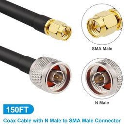 MOOKEERF SMA Male to N Male Cable 150ft KMR240 SMA to N Cable Low Loss Type N to SMA Cable 50 Ohm