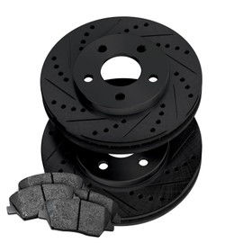 PowerSport Rear Black Drilled Slotted Brake Rotors and Semi Metallic Pads Compatible For 1992-2000 Dodge Viper