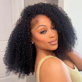 Kinky Curly Half Wig Human Hair 200 Density 3 In 1 Seamless Flip Over Half Wigs Glueless KinkyCurly Wigs Human Hair Beginner Friendly 360 Degree Flexi-fit Drawstring Headband Wig for Women 22 Inch