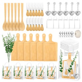 61Pcs Baby Shower Prizes for Game Winners Adults 6 Sets Wedding Bridal Party Favors for Guests with Bamboo Cheese Board Butter Spreaders Forks Measuring Spoons Kitchen Towels Thank You Gift（Square）