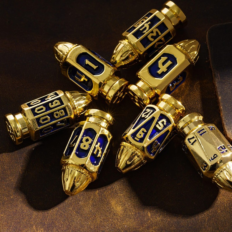 Cusdie 7-Die Bullet-Shaped Metal Dice Set DND Dice Set in
