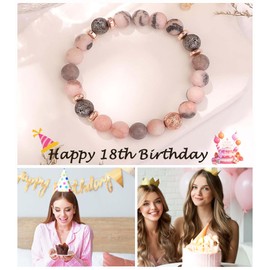Maynor 18th Birthday Gifts for Girls, Natural Stone Healing Anxiety Crystal Bracelet, Pink Zebra Bracelet Birthday Gift for Women Friend Mom Daughter Grandma Sister Wife