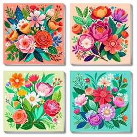 4 Pack Flowers Paint by Numbers Kit for Adults Beginners Framed - DIY Flowers Adults Paint by Numbers Kits on Canvas with Frame, Small Easy Acrylic Oil Painting Perfect for Home Decor 8 X 8 Inch
