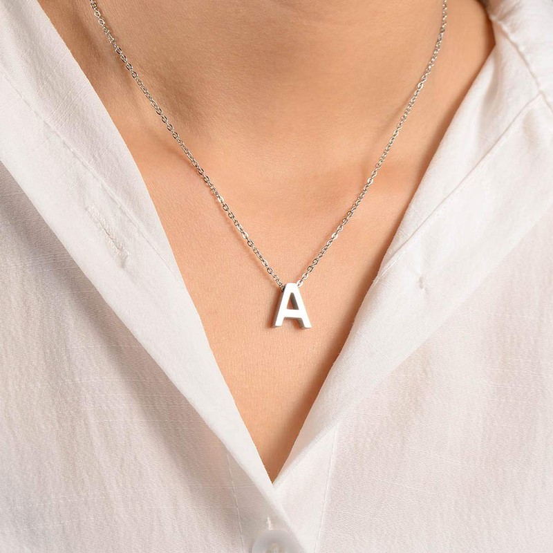 VU100 Necklace Initials Alphabet Letters Letter Pendant Plate in Silver