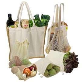 Simple Ecology Organic Reusable Farmers Market Shopping Bag Gift & Starter Set of 6 Bags