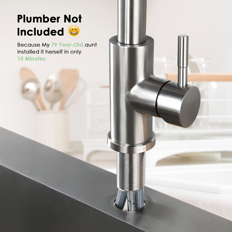 Jlerli Kitchen Faucet with Pull Down Sprayer, High Arc Brushed