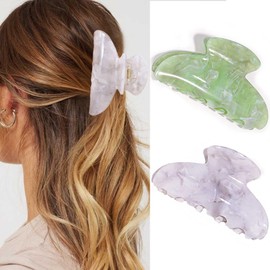 BARTOSI Acrylic Hair Claw Clips Green Medium Claw Clips Cute Hair Clip Fancy Hair Accessories for Women and Girls (Pack of 2)
