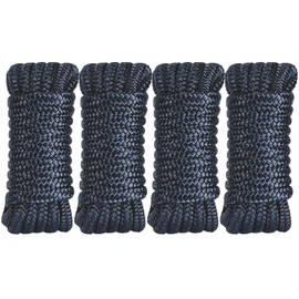3/8 Inch x 15ft Marine Dock Lines (4 Pack) – Double Braided Nylon Boat Rope Pre-Spliced with 12" Loops, Heavy Duty UV Resistant Mooring Lines for Boats, Yachts, Pontoons – Navy Blue