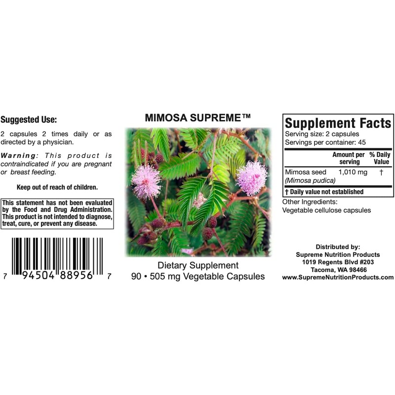 Supreme Nutrition Mimosa Supreme, 90 Pure Mimosa Pudica Seed Capsules