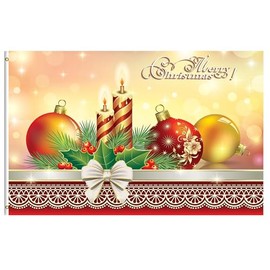 Pickako Merry Christmas Berries Xmas Decoration Balls Candles Winter Holiday 3x5 Foot Outdoor Flag, Double Sided Print 3 x 5 Ft Flags with Brass Grommets for Home House Outdoor Indoor Decor