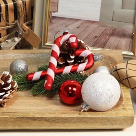 com-four® 6 x Christmas Tree Pendants Candy Cane, Christmas Bauble in Candy Cane Shape, Christmas Tree Decorations for Hanging (White/Red Glass, Pack of 6)