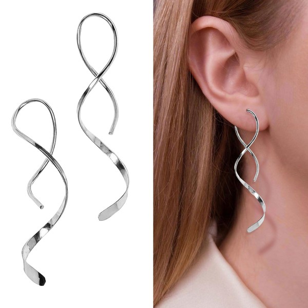 Spiraldraht Ohrringe, Handgebogen Anhänger Silber Gebogene Ohringe, perfekt als Weihnachtsgeschenk