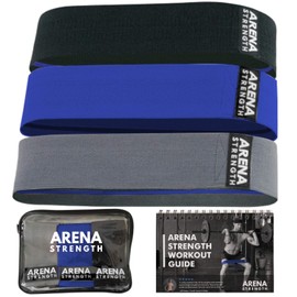 Arena Strength - Bandas de tela para glúteos, bandas de cadera para piernas y glúteos (paquete de 3) bandas de resistencia a la cadera para hombres, bandas de resistencia a las piernas para entrenamiento, incluyendo guía de entrenamiento y funda de viaje