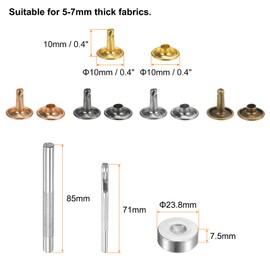 QUARKZMAN 100 Sets Leather Rivets 10 mm x 10 mm Metal Double Cap Rivets Press Studs Fasteners with 3 Pieces Tools for Setting for Leather Craft Repair Decoration, Multicoloured
