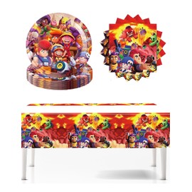 Cartoon Party Tableware Set, Brawl Children's Birthday Party Paper Plates Set, Children's Birthday Paper Plates Set for Parties, Christening Birthday Party (Blue/Red)