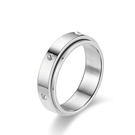 WLPCIV Stainless Steel Spinner Ring for Women Men Fidget Band Rings for Anxiety Cubic Zirconia Stones Stress Relieving Wedding Promise Rings, stainless steel, metal
