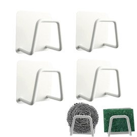 LVYKING 4 Pcs Stainless Steel Sponge Holder, Adhensive Small Kitchen Acessories Holder for Sink, Storage Rack for Scourer, Dish Towel, White