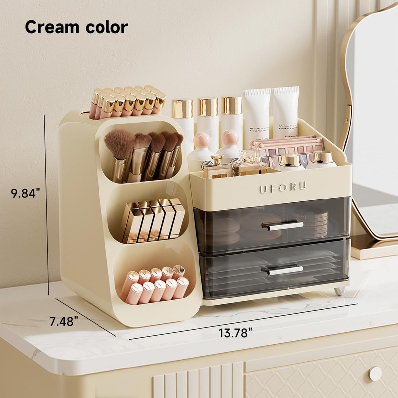 UFORU Makeup Organizer for Vanity with Brush Holder, Countertop Skincare
