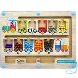 Magnetic Game Labyrinth, Montessori Toy from 2 3 4 5 6 Years, Magnetic Wooden Toy for Children, Motor Skills Toy, Sorting Game, Numbers and Colours, Educational Toy for Girls and Boys