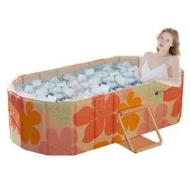 Gets 59" XXL Oval Ice Bath Tub For Athletes,Portable Bathtub for Adults Foldable Soaking Standing Hot Bath Tub for Shower Stall,Separate Family Bathroom SPA (Pink,59"×22"×19")
