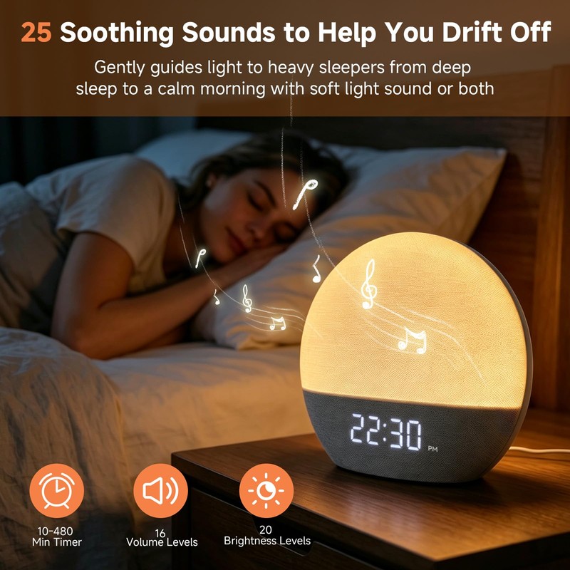 Sunrise Alarm Clock with Radio, White Noise Machine, Wake Up