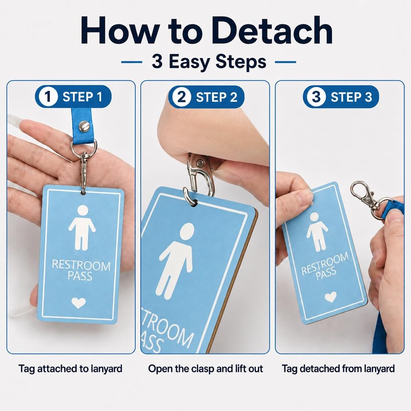 6 Pcs Hall Pass Lanyards and School Passes, Wooden Classroom