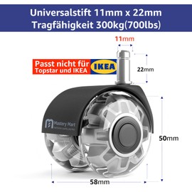 Mastery Mart Office Chair Wheels 11 mm, Quiet Rubber Castors Protects Hard Floors from Scratches and Damage, No More Floor Protection Mat, Set of 5 Wheels for Office Chairs (Does Not Fit 10 mm Pen)