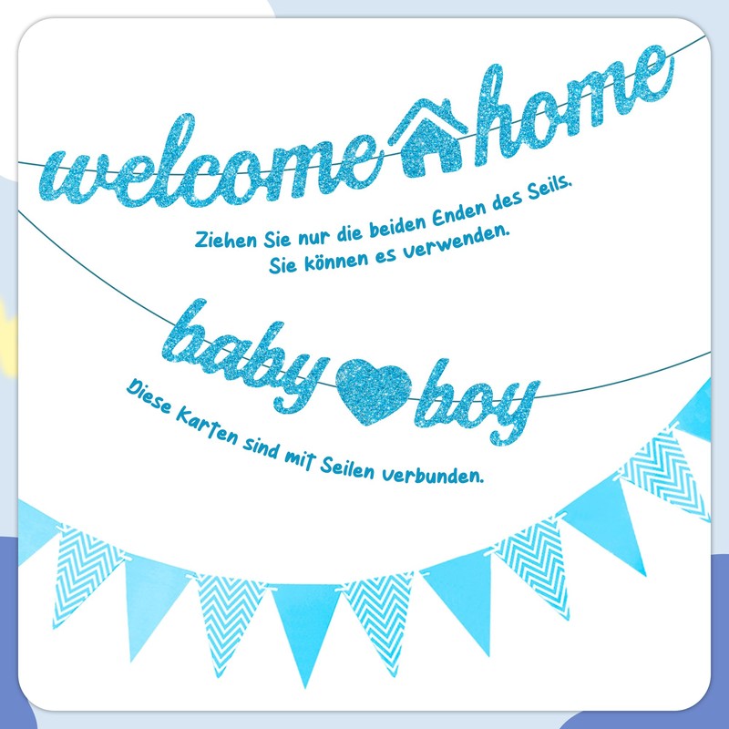Benvenuto a casa, decorazione per bambini, 34 pezzi, blu, Welcome