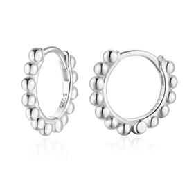 Ball Beaded Huggie Hoop Earrings 925 Sterling Silver Upper Ear Cartilage Helix Small Tiny Mini 6mm Sleeper Hoop Earrings