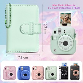 HIYQIN 28 Pockets Mini Photo Album for Fuji Instax Mini Instant Film (54 x 86 mm),Instax Mini 12 70 7s 8 8+ 9 11 25 50s 90 Photo Album Portable with Keyring - Green