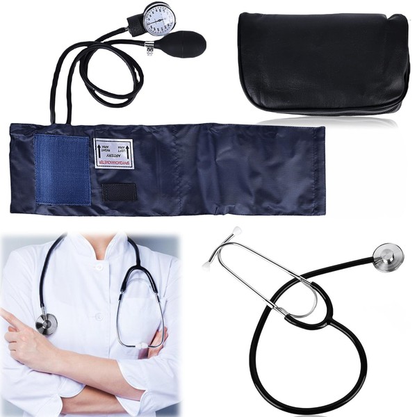 Manuelle Blutdruckmanschette und Stethoskop Kit, Professionelles Oberarm Aneroid-Blutdruckmessgerät mit Einkopf-Stethoskop,