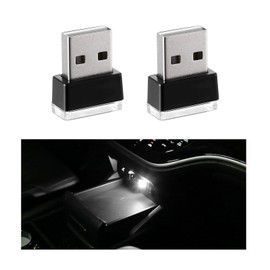 Sylvil 2 PCS USB LED Car Interior Atmosphere Lamp, Portable Mini LED Night Light, Plug-in USB Interface Trunk Ambient Lighting Kit, Universal Interior Car Accessories (White)
