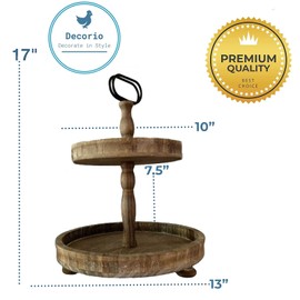Beautiful Farmhouse Slightly Distressed Two Tier Brown Wood Decorative Tray - Tiered Tray Stand - Two Tier Tray Tiered Tray Decor - Tiered Tray Large - Wood Serving Tray - 2 Tier - Large 17" Tray
