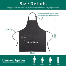 Goldeluxe Set of 4 Black Aprons, Waterproof Cooking Aprons for Men and Women (68 x 80 cm) Kitchen Apron with 2 Pockets, Adjustable Neck Strap, Long Waist Ties, Ideal as a Smock Apron for Kitchen