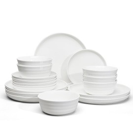 Sweese Plates and Bowls Sets,18 Pieces Modern Porcelain Dinnerware Set for 6 Handcrafted Uniqe Dinner Set Ceramic Dishware Dishes Microwave and Dishwasher Safe, White