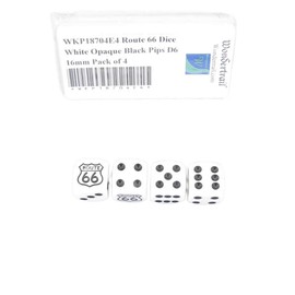 Route 66 Dice White Opaque with Black Pips D6 16mm (5/8in) Set of 4 Dice Koplow Games WKP18704E4