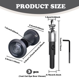 200° Wide Angle Optical Glass Lenses, Door Viewer with Privacy Screen, Drill Hole Diameter 16 mm, Brass Spy with Drill, Door Viewer without Drilling, Door Spy, for 35-60 mm Thick Doors (Matte Black)