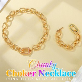 Zoestar Chunky Choker Necklace Gold Punk Thick Necklaces Cuban Link Chain Necklace 2 Pieces for Women, One Size, No Gemstone, Unit size, /, No Gemstone