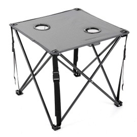 Arrowhead Outdoor Heavy-Duty Portable Camping Folding Table, 2 Cup Holders, Compact, Square, Carrying Case Included, Steel Frame, High-Grade 600D Canvas, USA-Based Support