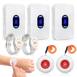 Daytech Caregiver Pager Wireless Call Button Elderly Nurse Alert System for Elderly Monitoring/Seniors with 2 SOS Call Panic Buttons & 2 Watch Pagers, 500+Feet 3 Receivers