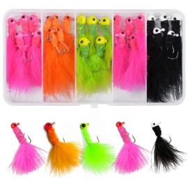 Marabou Jigs Fishing Lure,25pcs Hair Feather Jig Heads Hooks 1/32oz 1/16oz 1/8oz for Panfish Sunfish Bluegill Trout Walleye Bass Jigs