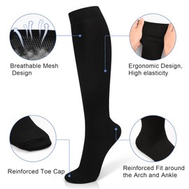 Compression Socks for Women Circulation (3 Pairs) 15-20 mmHg Support for Nurses Athletic Running Cycling Hiking Travel, Black+White+Grey