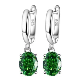 GLESOS Lightweight Oval-Shaped Drop/Dangle Huggie Birthstone Earrings,18K White Gold Plated Wathet Green CZ crystal earrings for Women